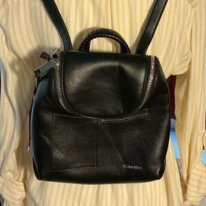 Calvin Klein Pebbled Faux Leather Bubble Flap Backpack - Black